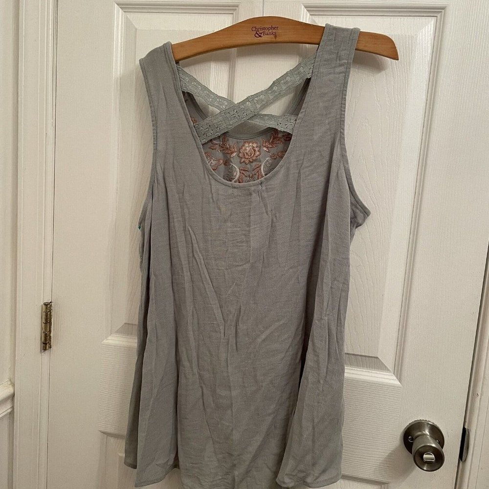 Kelly Renee Gray Embroidered Sleeveless Cross Back Tank Top size XL - Picture 2 of 5